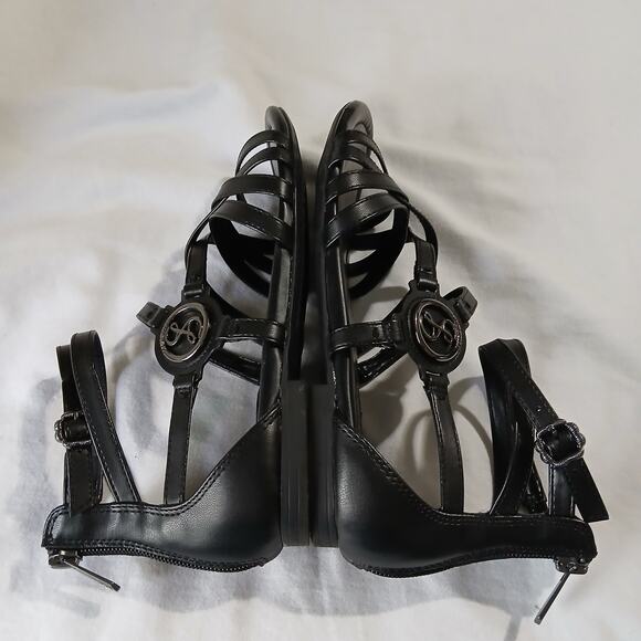 Sam & Libby Sandals W 7 Black Reed Strappy Flat Back Zip Casual Faux Leather - Picture 11 of 16